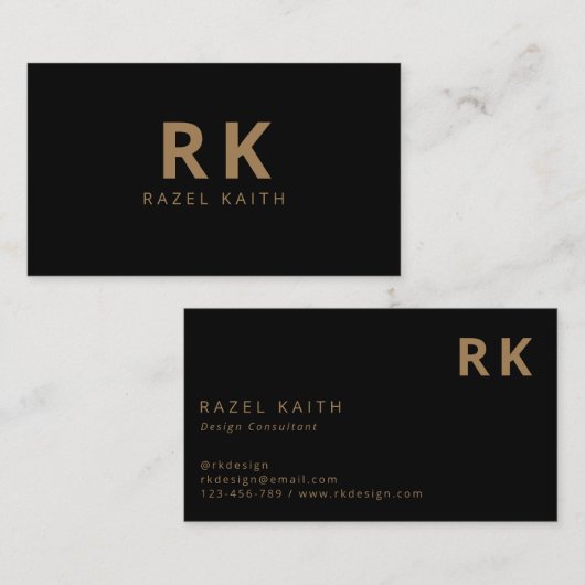 Modern Trendy Minimalist Zwart Goud Twee Monogram Visitekaartje (Voorkant / Achterkant)