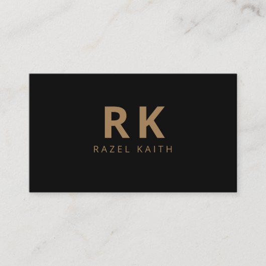Modern Trendy Minimalist Zwart Goud Twee Monogram Visitekaartje (Voorkant)