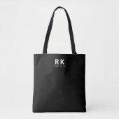 Modern Trendy Minimalist Zwart Twee Monogram Tote Bag (Voorkant)