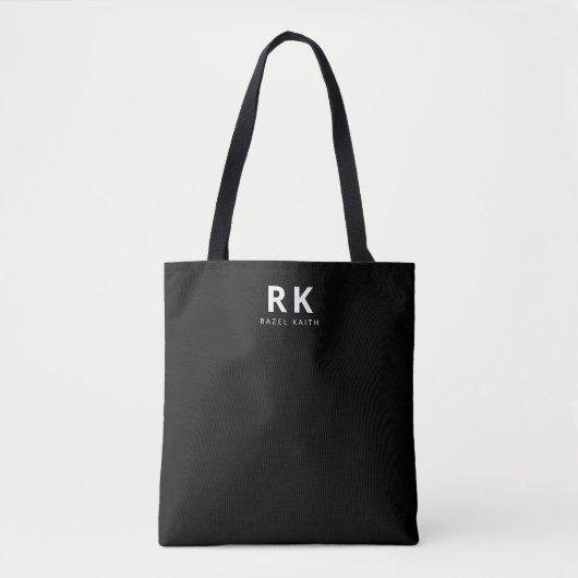 Modern Trendy Minimalist Zwart Twee Monogram Tote Bag (Voorkant)
