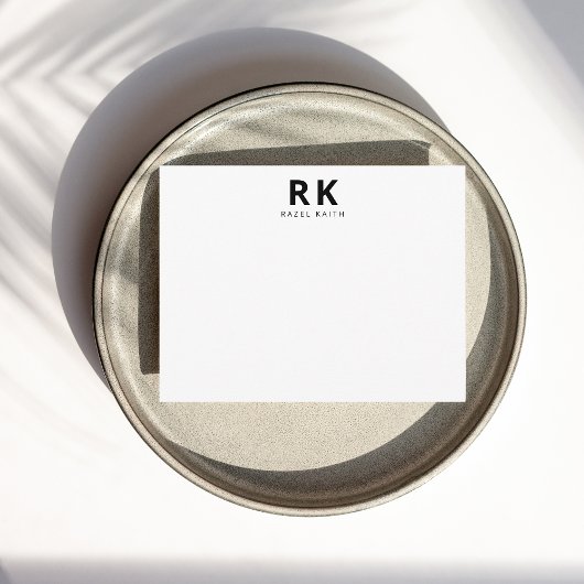 Modern Trendy Minimalist Zwart Wit Twee Monogram Notitiekaartje