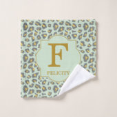 Modern Trendy Mint Gold Leopard Pattern Monogram Bad Handdoek (Wasdoekje)