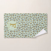 Modern Trendy Mint Gold Leopard Pattern Monogram Bad Handdoek (Handdoek)
