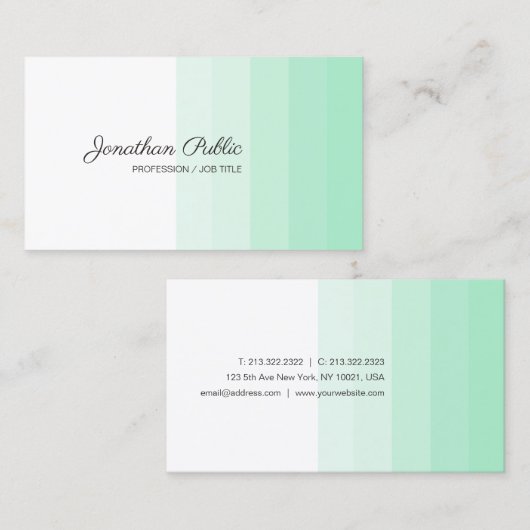 Modern Trendy Mint Green White Handgeschreven Scri Visitekaartje (Voorkant / Achterkant)