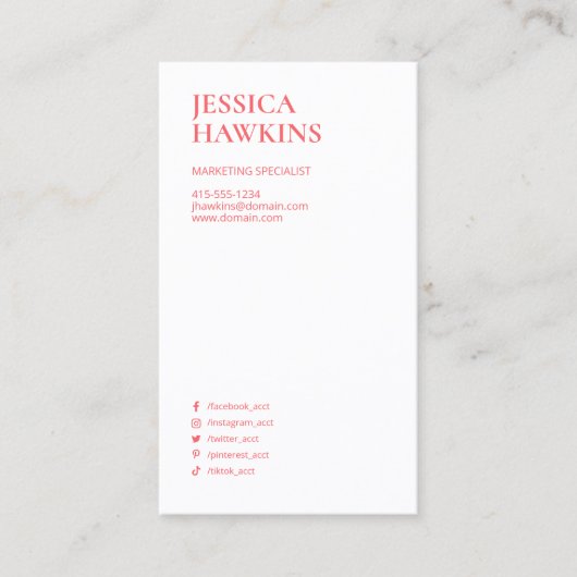 Modern Trendy Modern Monogram Social Media Koraal Visitekaartje (Voorkant)