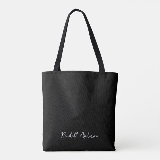 Modern Trendy Monogram Black Script Name Tote Bag (Achterkant)