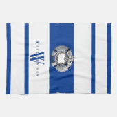 Modern Trendy Monogrammed Nautical Blue and White Theedoek (Horizontaal)