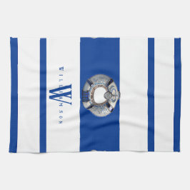 Modern Trendy Monogrammed Nautical Blue and White Theedoek