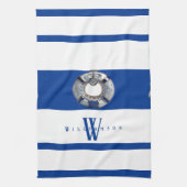 Modern Trendy Monogrammed Nautical Blue and White Theedoek (Verticaal)