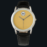 Modern Trendy Mustard Yellow Black Monogram Horloge<br><div class="desc">Modern Trendy Monogram Emblem Classic Block Typografie Monogram Solid Mustard Yellow Background</div>