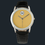 Modern Trendy Mustard Yellow Black Monogram Horloge<br><div class="desc">Modern Trendy Monogram Emblem Classic Block Typografie Monogram Solid Mustard Yellow Background</div>