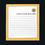 Modern Trendy Mustard Yellow Lined Notitieblok<br><div class="desc">Een modern notitieblok met een stijlvol design in een trendy heldere mosterdgele kleurenpalet. Aangepast monogram initiaal en naam op een eenvoudige witte achtergrond,  omgeven door een heldere mosterdgele rand. Pas het gebruiken van de verstrekte gebieden aan of gebruik de "bericht"knoop om de ontwerper voor hulp te contacteren.</div>