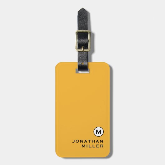 Modern Trendy Mustard Yellow Monogram Bagagelabel (Voorkant verticaal)