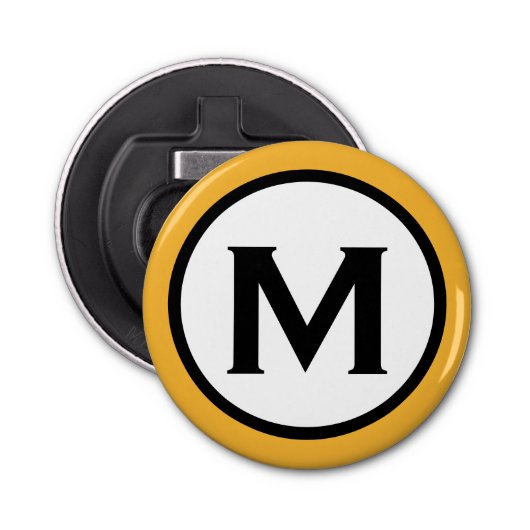 Modern Trendy Mustard Yellow Monogram Button Flesopener (Voorkant)