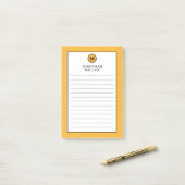 Modern Trendy Mustard Yellow Monogram Lined Post-it® Notes (Op bureau)