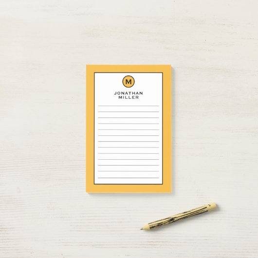 Modern Trendy Mustard Yellow Monogram Lined Post-it® Notes (Op bureau)