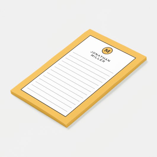 Modern Trendy Mustard Yellow Monogram Lined Post-it® Notes (Schuin)