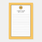 Modern Trendy Mustard Yellow Monogram Lined Post-it® Notes (Voorkant)
