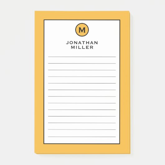 Modern Trendy Mustard Yellow Monogram Lined Post-it® Notes (Voorkant)