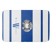Modern Trendy Nautical Blue and White Monogrammed Badmat (Voorkant)