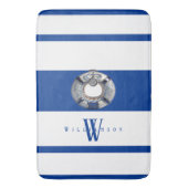 Modern Trendy Nautical Blue and White Monogrammed Badmat (Voorkant Verticaal)