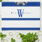 Modern Trendy Nautical Blue and White Monogrammed Theedoek (Gevouwen)