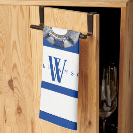 Modern Trendy Nautical Blue and White Monogrammed Theedoek