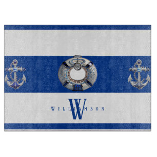 Modern Trendy Nautical Blue en White Snijplank
