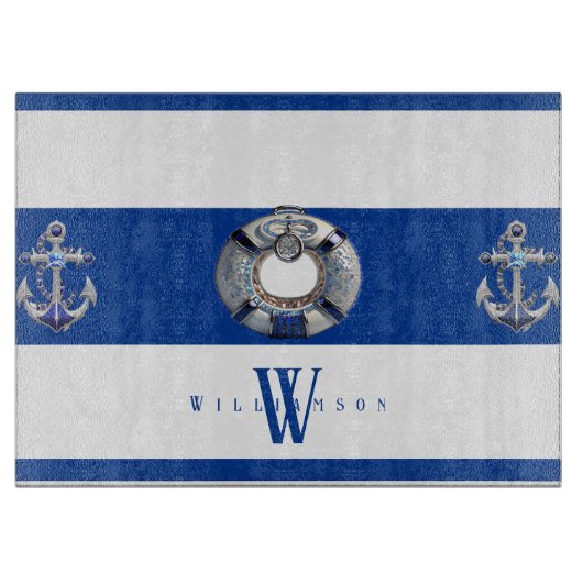 Modern Trendy Nautical Blue en White Snijplank (Voorkant)