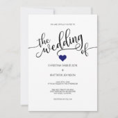 Modern Trendy Navy BLUE & White Heart Wedding Kaart (Voorkant)