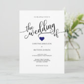 Modern Trendy Navy BLUE & White Heart Wedding Kaart (Staand voorkant)