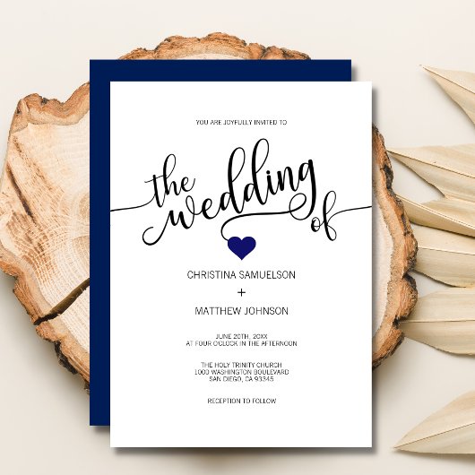 Modern Trendy Navy BLUE & White Heart Wedding Kaart