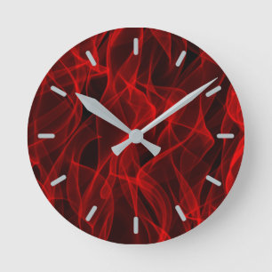 Modern Trendy Neon Red Curvy Line Abstract Patroon Ronde Klok