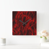 Modern Trendy Neon Red Curvy Line Abstract Patroon Vierkante Klok (Huis)