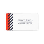 Modern Trendy Oranje en Dark Blue Stripes Address Etiket (Voorkant)