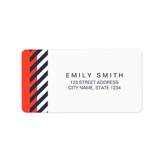 Modern Trendy Oranje en Dark Blue Stripes Address Etiket (Voorkant)