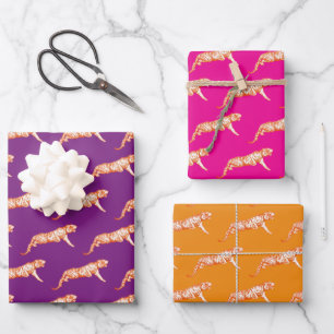 Modern trendy Oranje roze Paarse tijgerpatroon Inpakpapier Vel