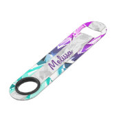 Modern Trendy Paars en Blauwgroen Fractal Geo Mono Speed Flessenopener (Voorkant Gekanteld)