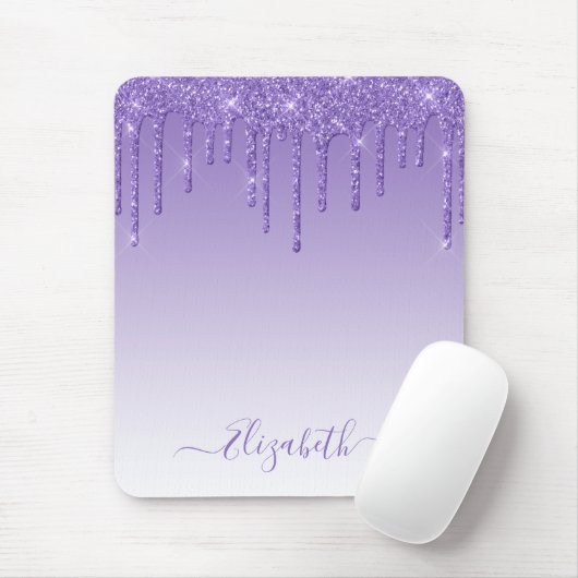 Modern Trendy Paarse glitter in stijlvol script Muismat (Met muis)