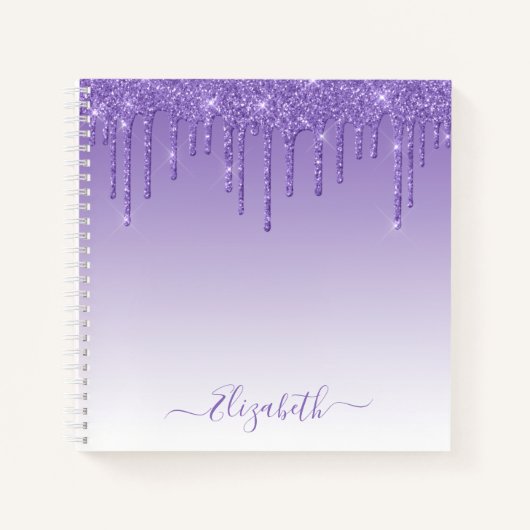 Modern Trendy Paarse glitter in stijlvol script Notitieboek (Voorkant)