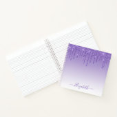 Modern Trendy Paarse glitter in stijlvol script Notitieboek (Binnen)