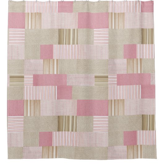 Modern Trendy Patchwork Quilt roze Beige Stripes Douchegordijn (Voorkant)