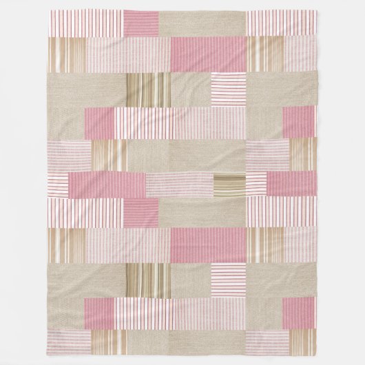 Modern Trendy Patchwork Quilt roze Beige Stripes Fleece Deken (Voorkant)