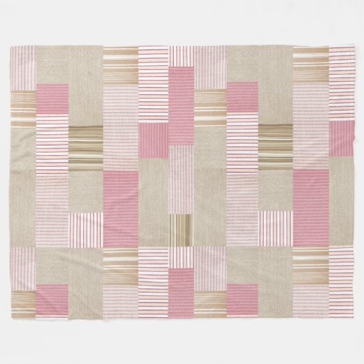 Modern Trendy Patchwork Quilt roze Beige Stripes Fleece Deken (Voorkant (Horizontaal))