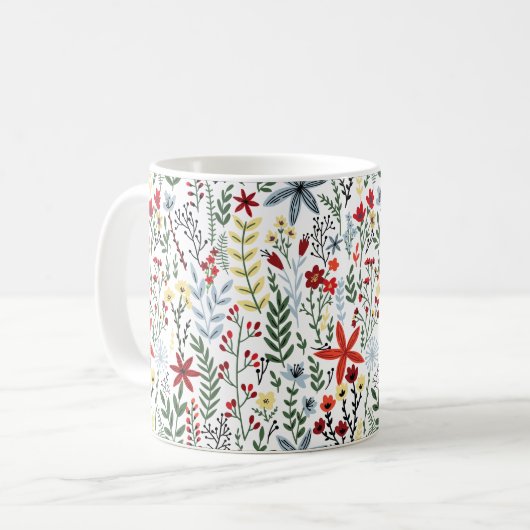 Modern Trendy Pattern of Flowers and Leaves Koffiemok (Voorkant links)