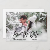 Modern trendy penseelscript paar foto Verloving Save The Date (Voorkant / Achterkant)