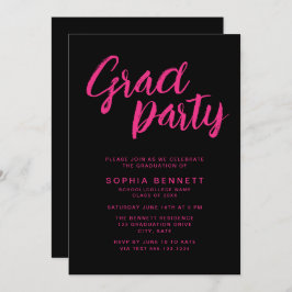 Modern trendy penseelscript Zwart & Roze Afstudeer Kaart