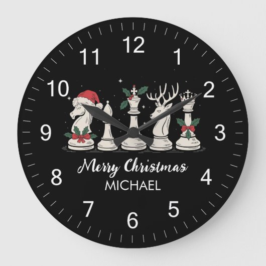 Modern Trendy Personalized Chess Pieces Christmas  Grote Klok (Voorkant)