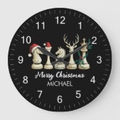 Modern Trendy Personalized Chess Pieces Christmas  Grote Klok (Voorkant)