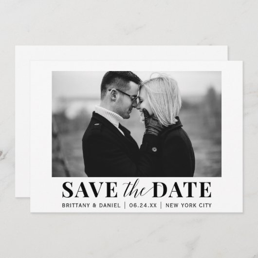 Modern Trendy Photo Black and White Save The Date (Voorkant / Achterkant)